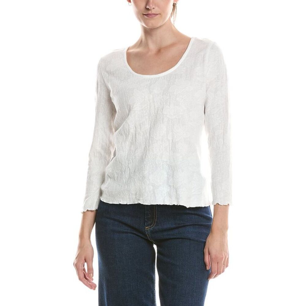 Nic & Zoe Womens 3/4 Sleeve Lace Knit Scoop T-Shirt, White